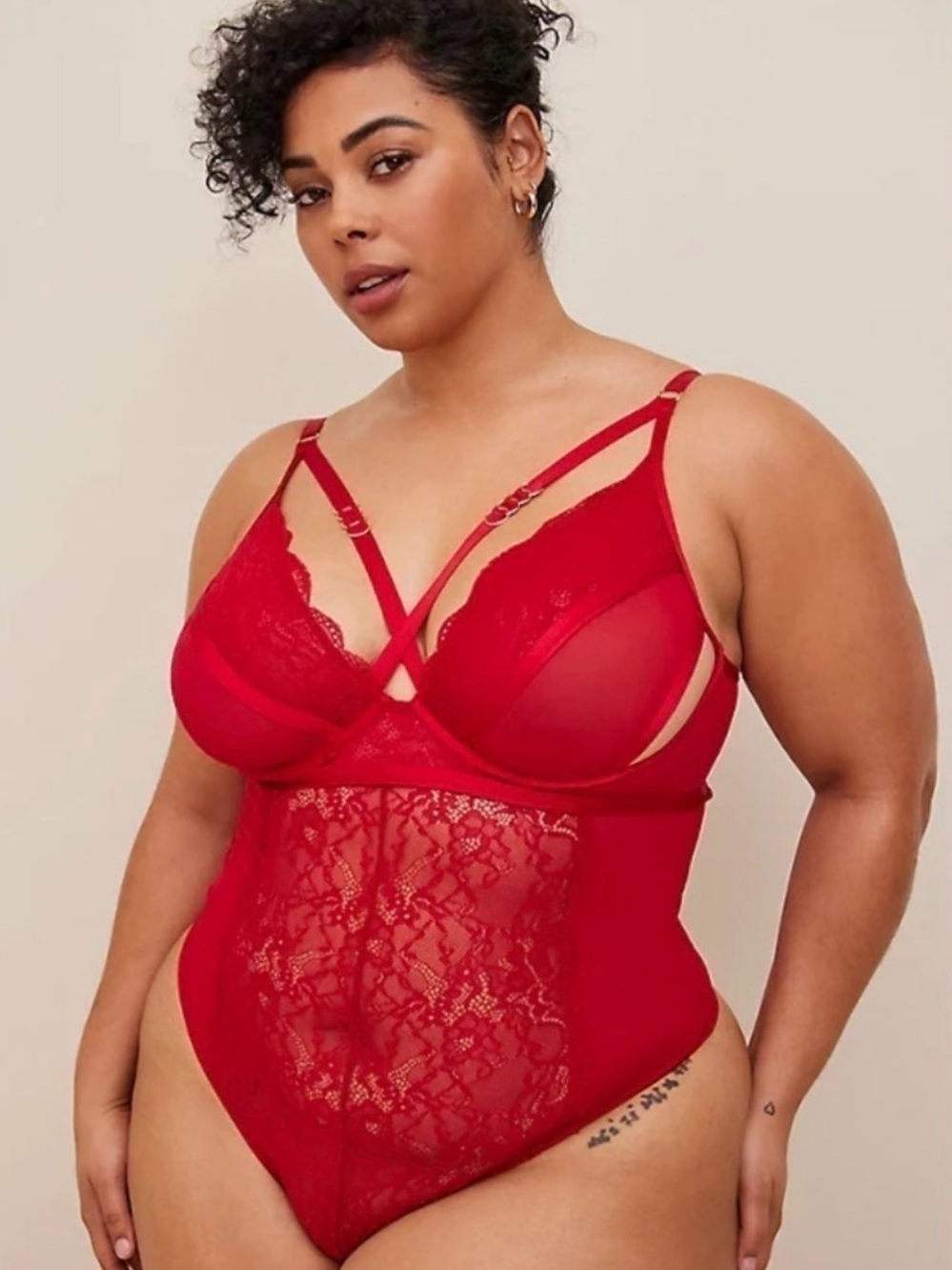 torrid Red Lace & Mesh Strappy Bodysuit